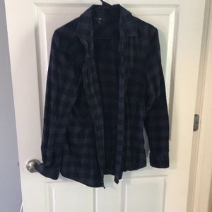 Gap, womens, size large, button down long sleeve. Blue and black checked. Worn